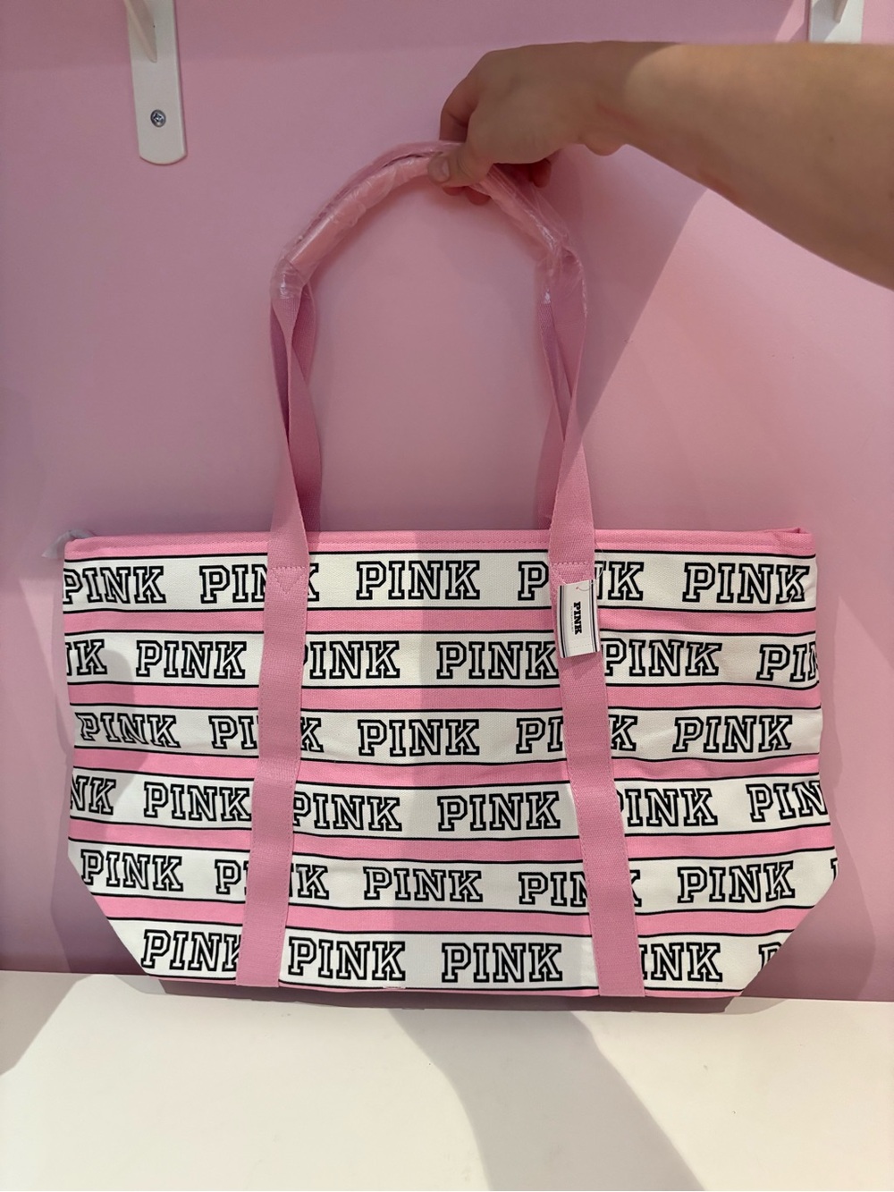 PINK Victoria's Secret Logo Striped Pink Canvas Tote - BNWT 💓